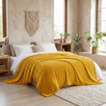 thumbnail image 3 of Cozy Plush Fleece Throw 51x63 Inch, Yellow Pompom Fringe Blanket for Couch Bed, 3 of 5