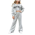 thumbnail image 4 of Vdoaml Girls 3 Piece Outfit Kids Zip Up Hoodie Cropped T Shirt Flare Long Pants Set Children Casual Fall Sweat Suit 13-14 Years Light Gray, 4 of 4
