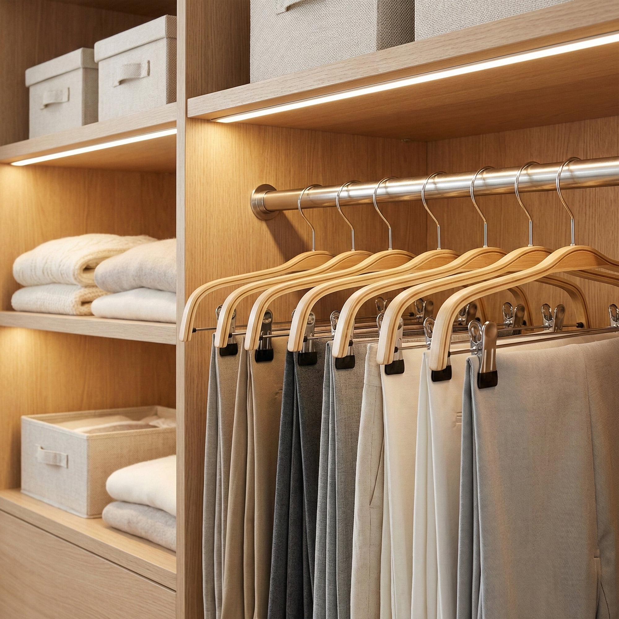 Unique Bargains 2 Pcs Wood Non-Slip Great Hangers with Clips for Closet Natural 14.6inch