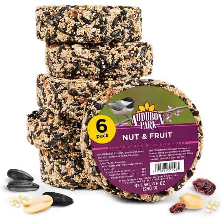 Nut & Fruit Snack Stack Wild Bird Food, Seed Cake for Outside Feeders, 6-Pack