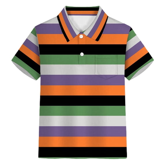oqasdz Carnival Striped Boys Polo Shirts with Buttons Elegant Lapel Pocket Top for Gentlemen Comfortable Fit Durable Summer Dailywear