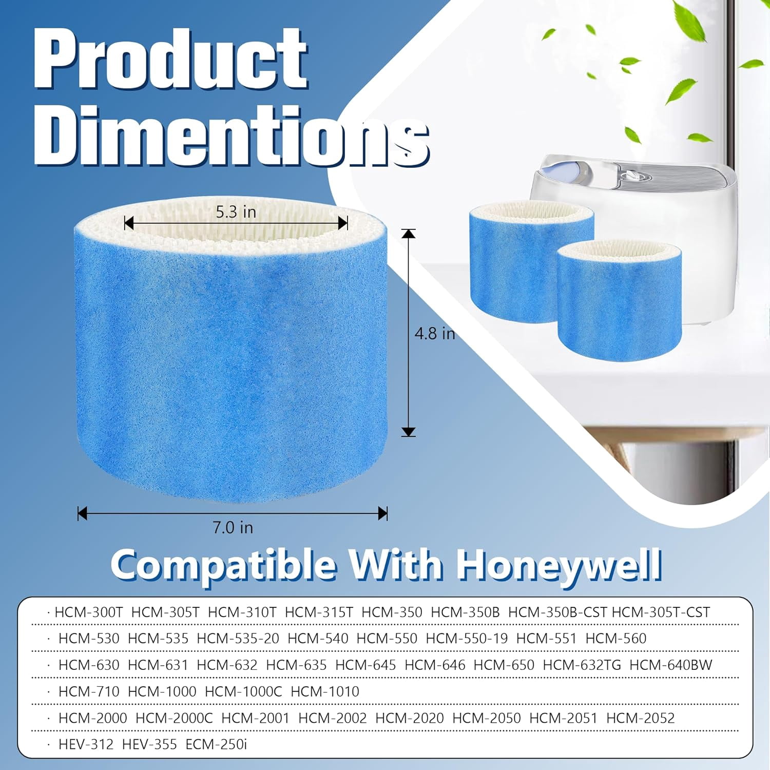 Humidifier Filters Replacement for Honeywell Humidifier Filter HAC-504 HAC-504AW and Honeywell Filter A, Replacement for Honeywell HCM-350 HCM-500 HCM600 Cool Mist Humidifiers, 6 Pack, Blue Blue