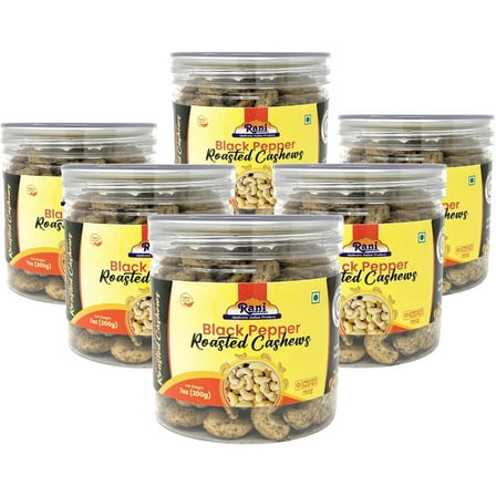 Rani Black Pepper Roasted Cashews 7oz (200g) PET Jar, Pack of 6, Non-Fried, Oil Free ~ All Natural | Vegan | Gluten Friendly | NON-GMO | Kosher | Air Roasted, Crunchy & Flavorful