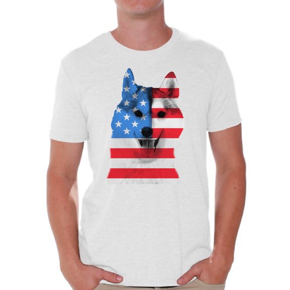 Awkward Styles Men's USA Flag American Husky Dog Lover`s Graphic T-shirt Tops Independence Day