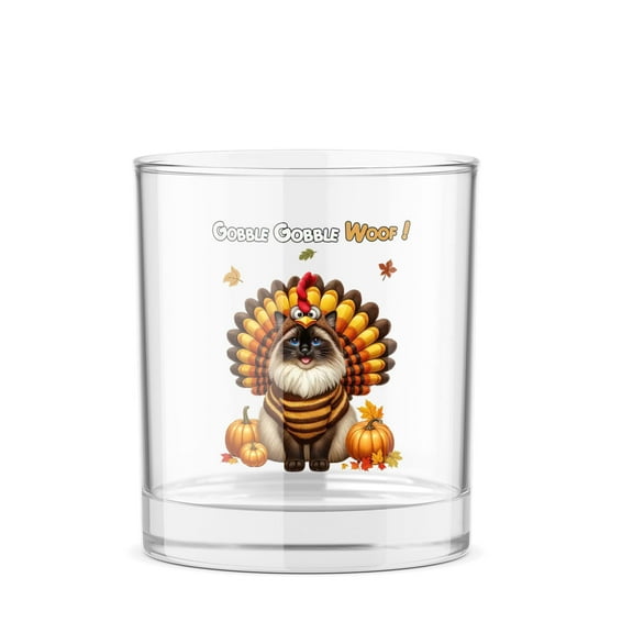 Happy Thanksgiving Ragdoll Turkey Costume Pumpkins Autumn Leaves 11oz Whiskey Glass Mug Cat Lover Kitten Owner Gifts Idea Whiskey Cocktail Glasses Cup - 13014