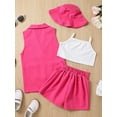 thumbnail image 4 of Toddler Kids Baby Girl Summer Clothes 2Y 3Y 4Y 5Y 6Y 7Y Sleeveless Blazer Vest Camis Crop Top Shorts Set Hat 4Pcs Summer Outfits, 4 of 10