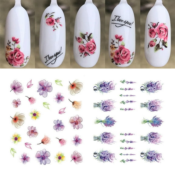 Opolski Nail Stickers Water Transfer Multiple Styles Fancy Flower Patterns Self-adhesive Stickers