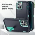 thumbnail image 4 of for iPhone 12 Case / iPhone 12 Pro Case Kickstand Durable 3-Layer Military Grade Protective Cover Hybrid Silicone Heavy Duty Rugged Shockproof Screen Lip Raised Protection Case, Darkblue+Mint, 4 of 8