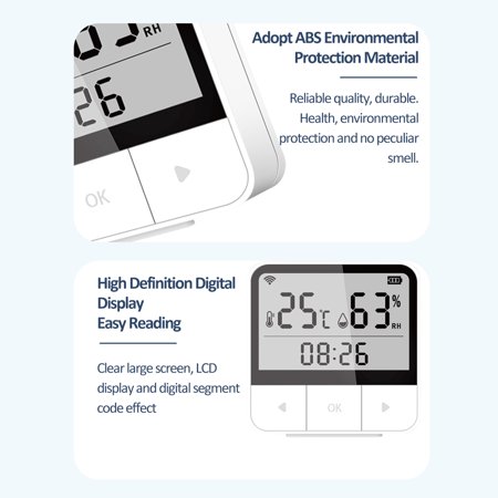 Walmeck WiFi Intelligent Temperature Humidity Sensors Time Large Display for Home Office Bedroom Kitchen Living Room Hotel Temperature Humidity Sensors