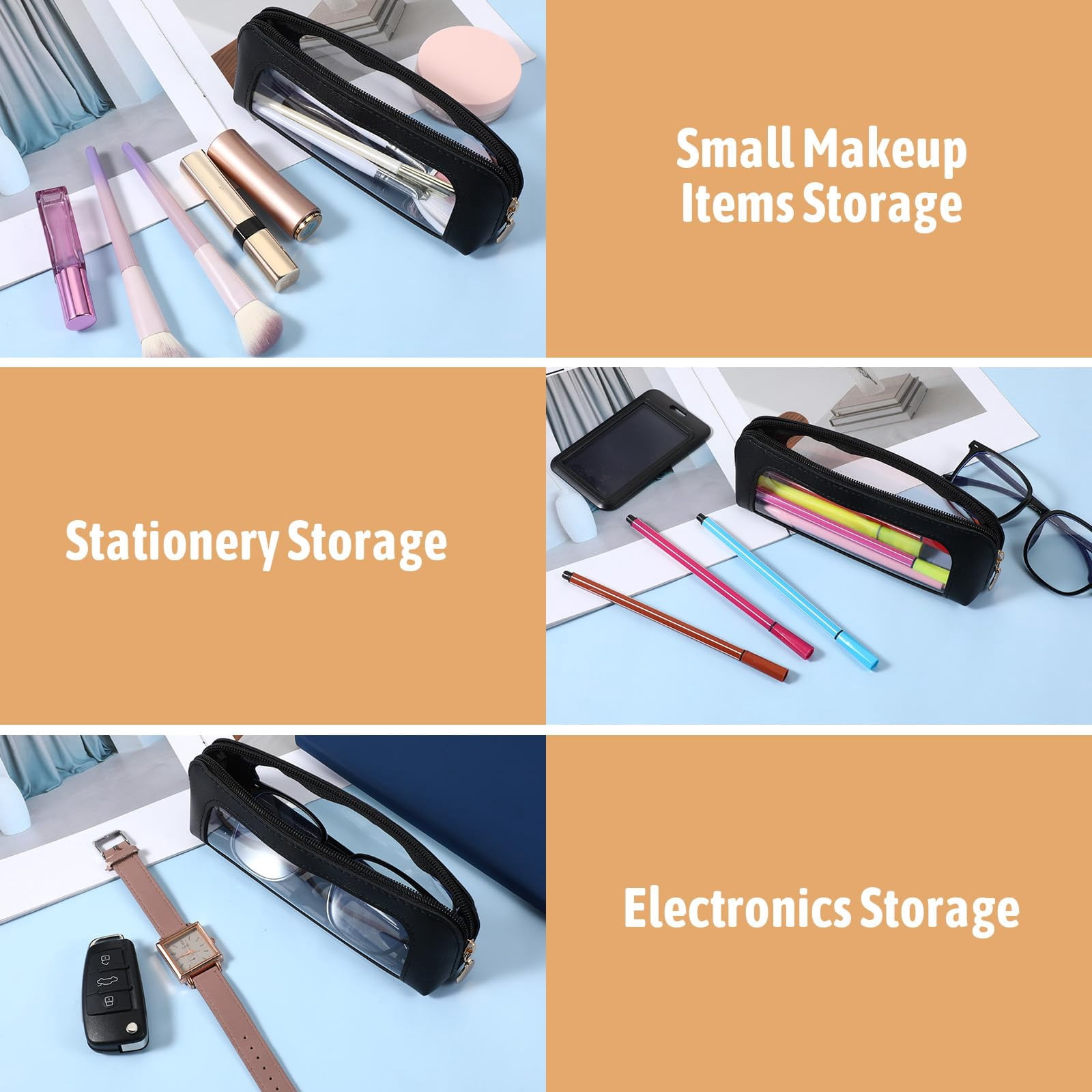 Makeup Brush Bag, Clear Makeup Bag Travel Makeup Brush Holder Toiletry Bag with Zipper Makeup Bag Purse Organizer for Women