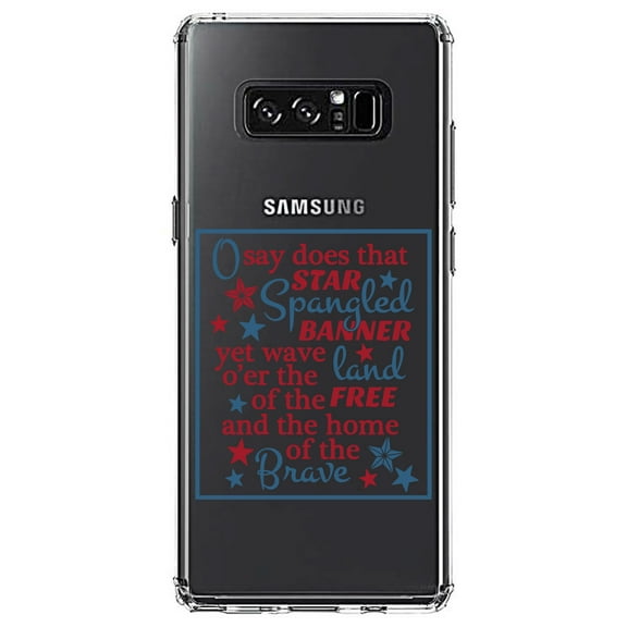 DistinctInk Clear Shockproof Hybrid Case for Samsung Galaxy Note 8 - TPU Bumper Acrylic Back Tempered Glass Screen Protector - Star Spangled Banner Word Art