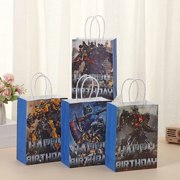 12Pcs Trans formers Happy Birthday Gift Bags with Handles Bags for Trans formers Birthday Party Decoration Supplies