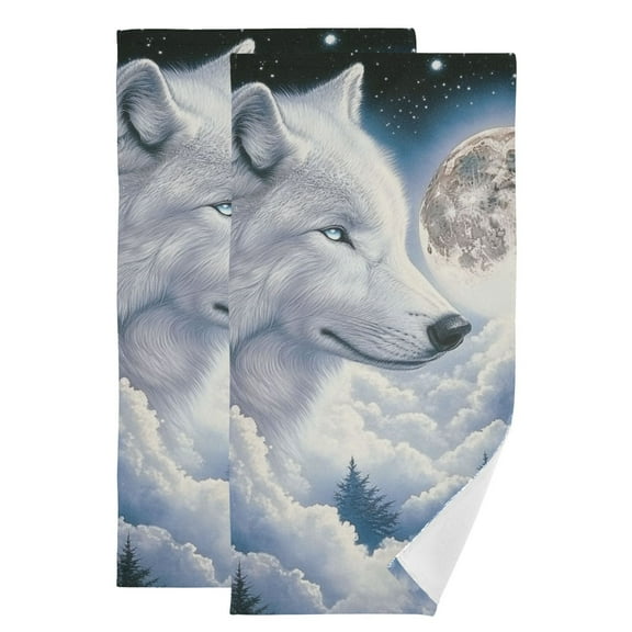 Wolf in Night Sky Hand Towel Absorbent Bath Towels for Bathroom Sports Gym(28.3" X 14.4") Set of 2