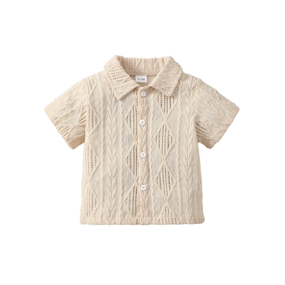 Kucnuzki 4T Toddler Boys Top 5T Toddler Boys Summer Clothes Solid Color Short Sleeves Shirt Top Button Down Shirt Top Beige 4-5 Years