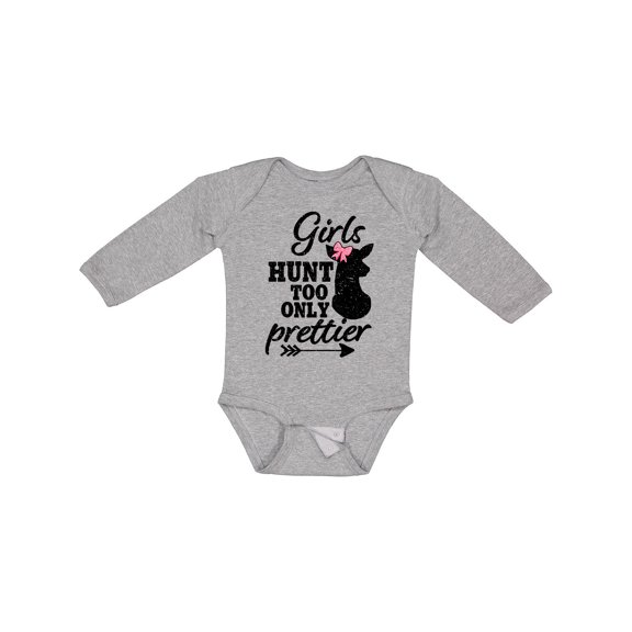 Inktastic Hunting Girls Hunt Too Only Prettier with Doe and Arrow Girls Long Sleeve Baby Bodysuit