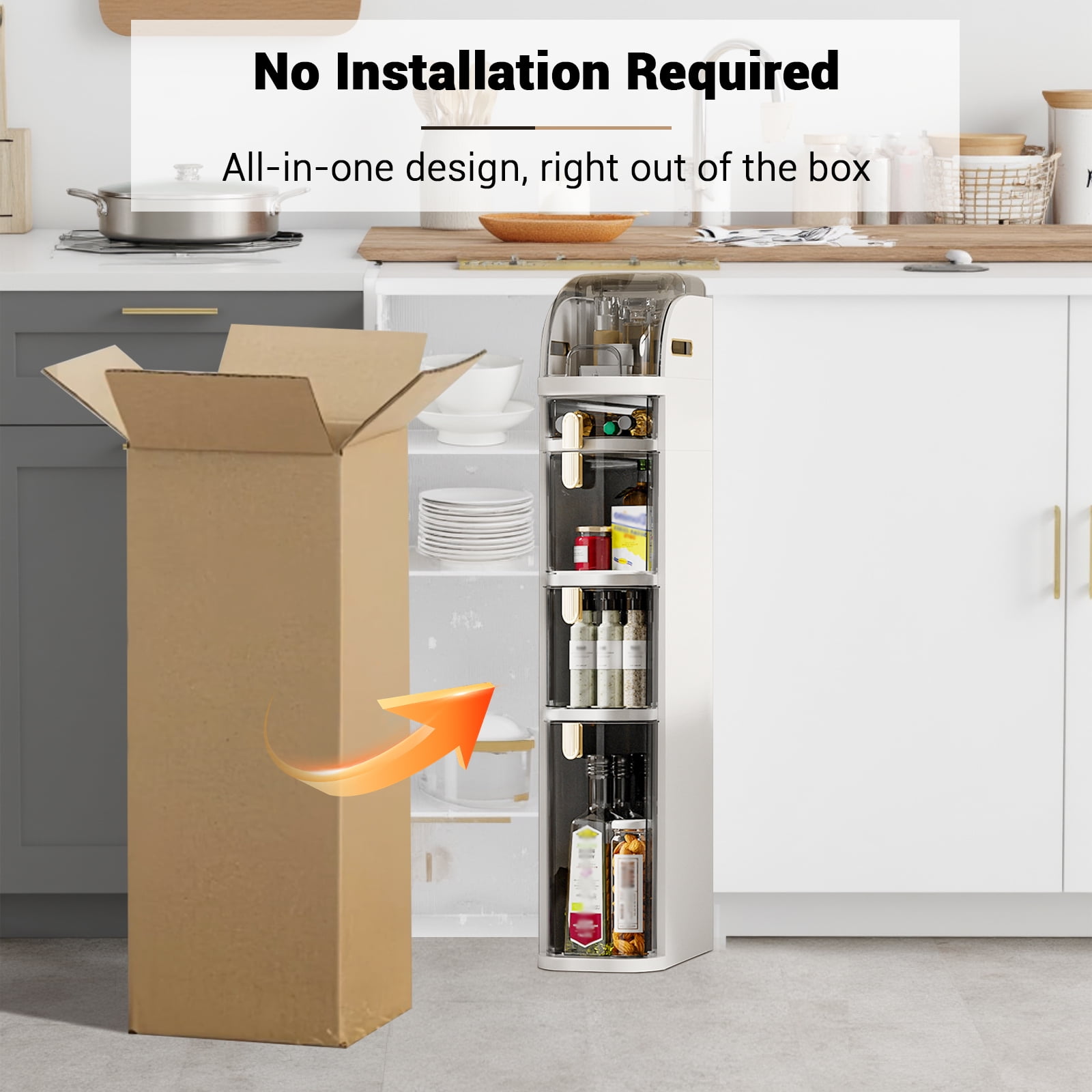 Slim Bathroom Storage Cabinet with Drawers & Tissue Box, Plastic Narrow Rolling Bathroom Tower Cart Waterproof & No Installation for Small Spaces Kitchen Laundry Living Room