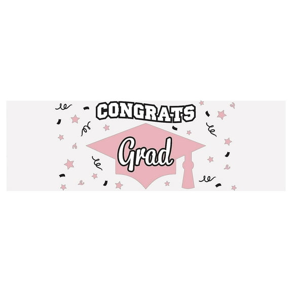 Fun Express 6 Ft. x 3 Ft. Graduation Party Pink Congrats Grad Plastic Banner