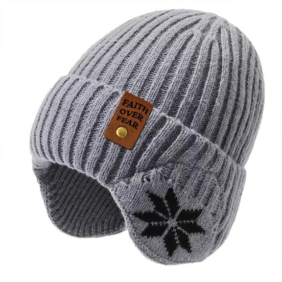 Gray Winter Unisex Beanie Cap Hats Skull Cap Earflap Snow Fashion Design Warm Soft Comfortable Inside 1Pack