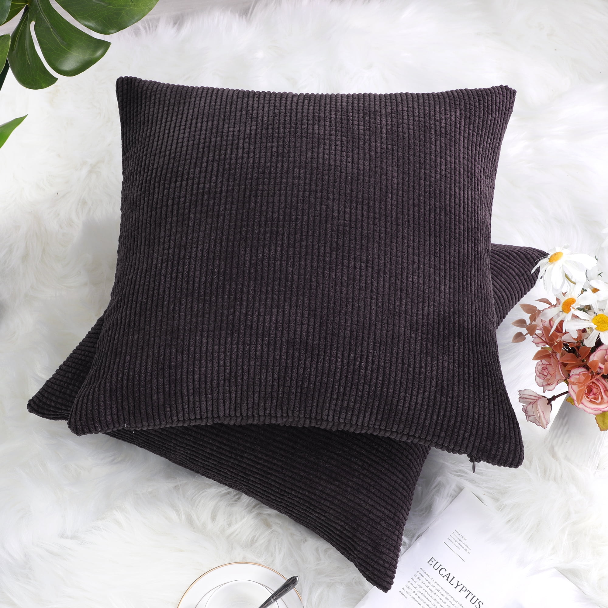 Unique Bargains 2-pcs Corduroy Decorative Throw Pillow Covers Dark Brown 18"x18"