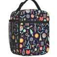thumbnail image 1 of Back To School Arts Crafts Pattern Thermal Insulated Lunch Bag Women Resuable Lunch Tote for School Multifunction Food Box, 1 of 7