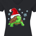 thumbnail image 4 of Inktastic Christmas Turtle in with Santa Hat and Snowflakes Women's V-Neck T-Shirt, 4 of 5