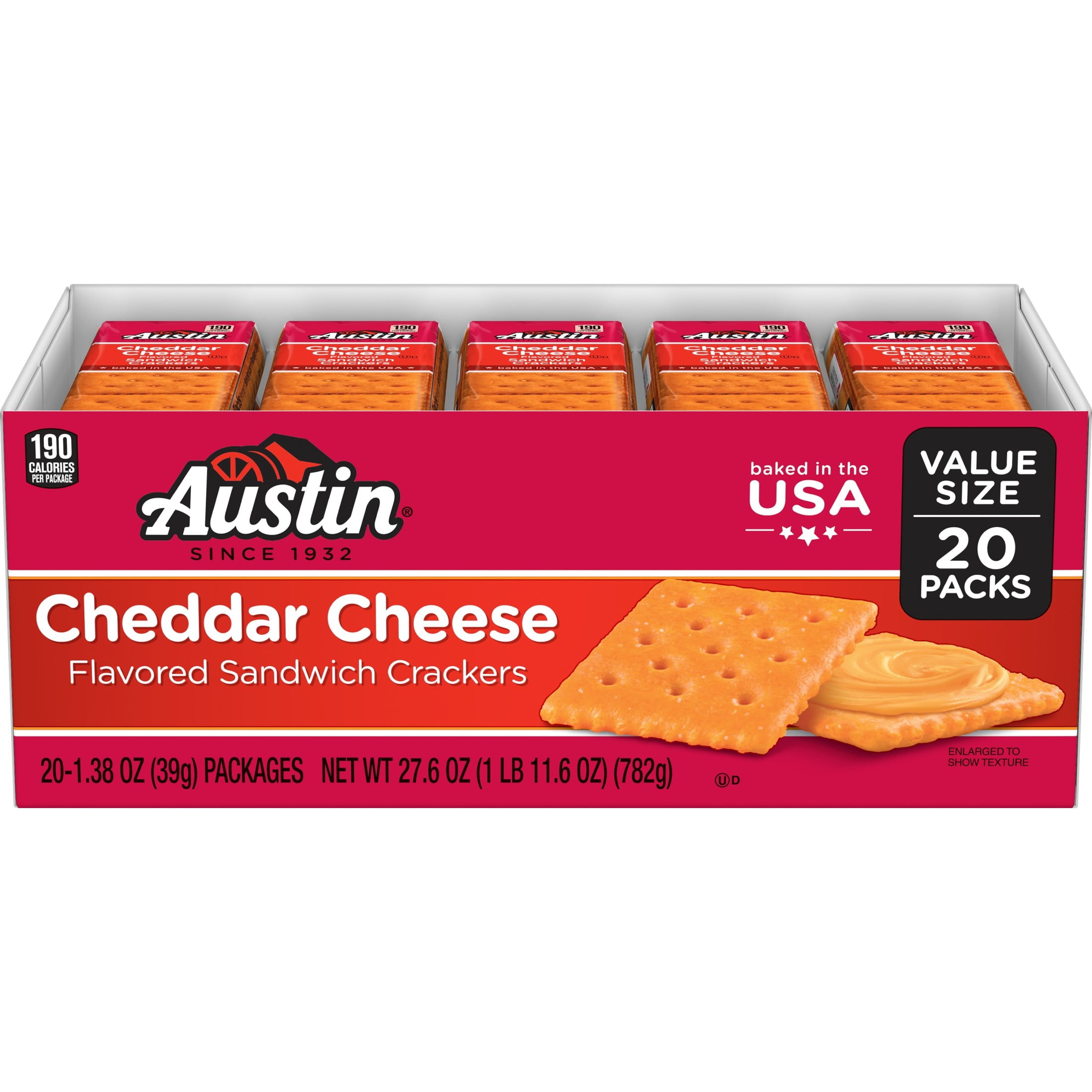 (6 pack) Austin Cheddar Cheese Flavored Sandwich Crackers, Lunch Snacks, 20 Count