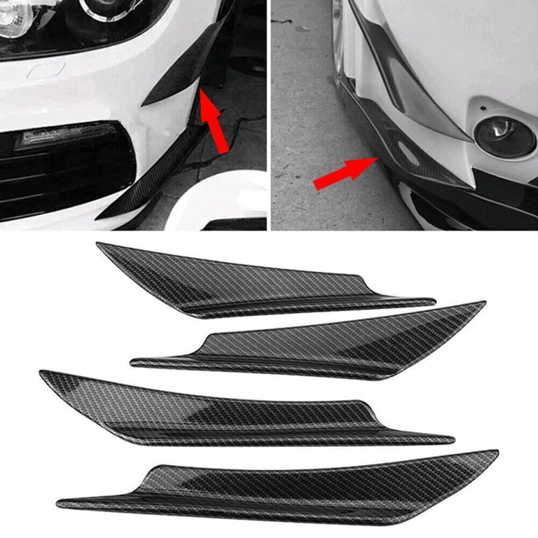 4-Piece Glossy Carbon Fiber Look Bumper Canards & Splitter Set – Universal Fit For Most Cars
