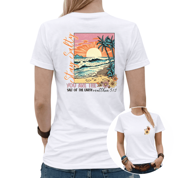 Summer Vacation Beachy Gradient Seashell Graphic Tees Womans Tshirt Tops Black/White S-5XL