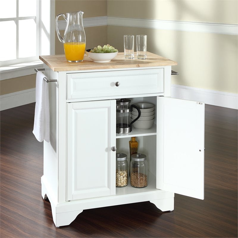 Crosley LaFayette Natural Wood Top Portable Kitchen Island in White