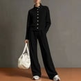 thumbnail image 2 of Enjoytime Womens 2 Piece Outfits Stand Collar Button Down Sweatshirt Wide Leg Pants Matching Sets Travel Casual Loungewear, 2 of 6
