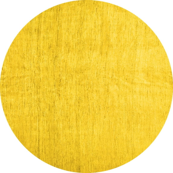 Ahgly Company Machine Washable Indoor Round Solid Yellow Modern Area Rugs, 8' Round