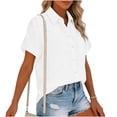 thumbnail image 4 of TKYCMSUAKI Womens Linen Shirts Lapel Button Down Short Sleeve T-Shirts Summer Loose Fit Tunic Tops Casual Solid Color Basic Tees, 4 of 7