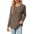 thumbnail image 1 of Blusas de Larga con Cuello Redondo para Mujer, Blusas Holgadas con Botones para Otoño e Invierno 2025. Color Café S, 1 of 10