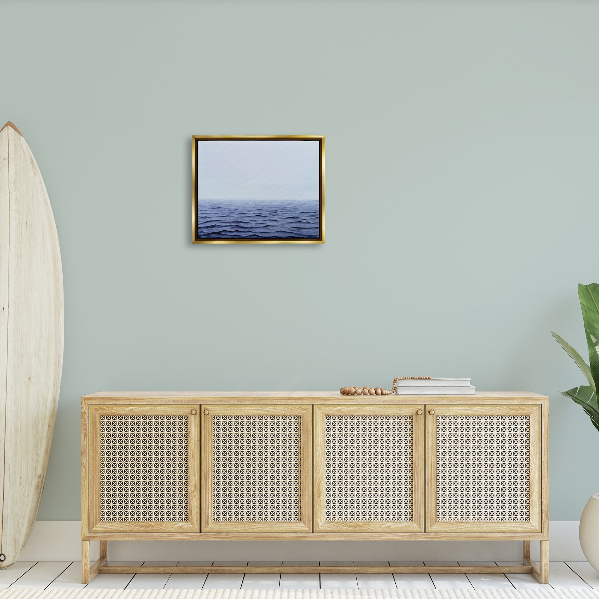 Stupell Industries Vast Ocean Horizon Soothing Blue Water Waves Photograph Metallic Gold Floating Framed Canvas Print Wall Art, Design by Michael Willett