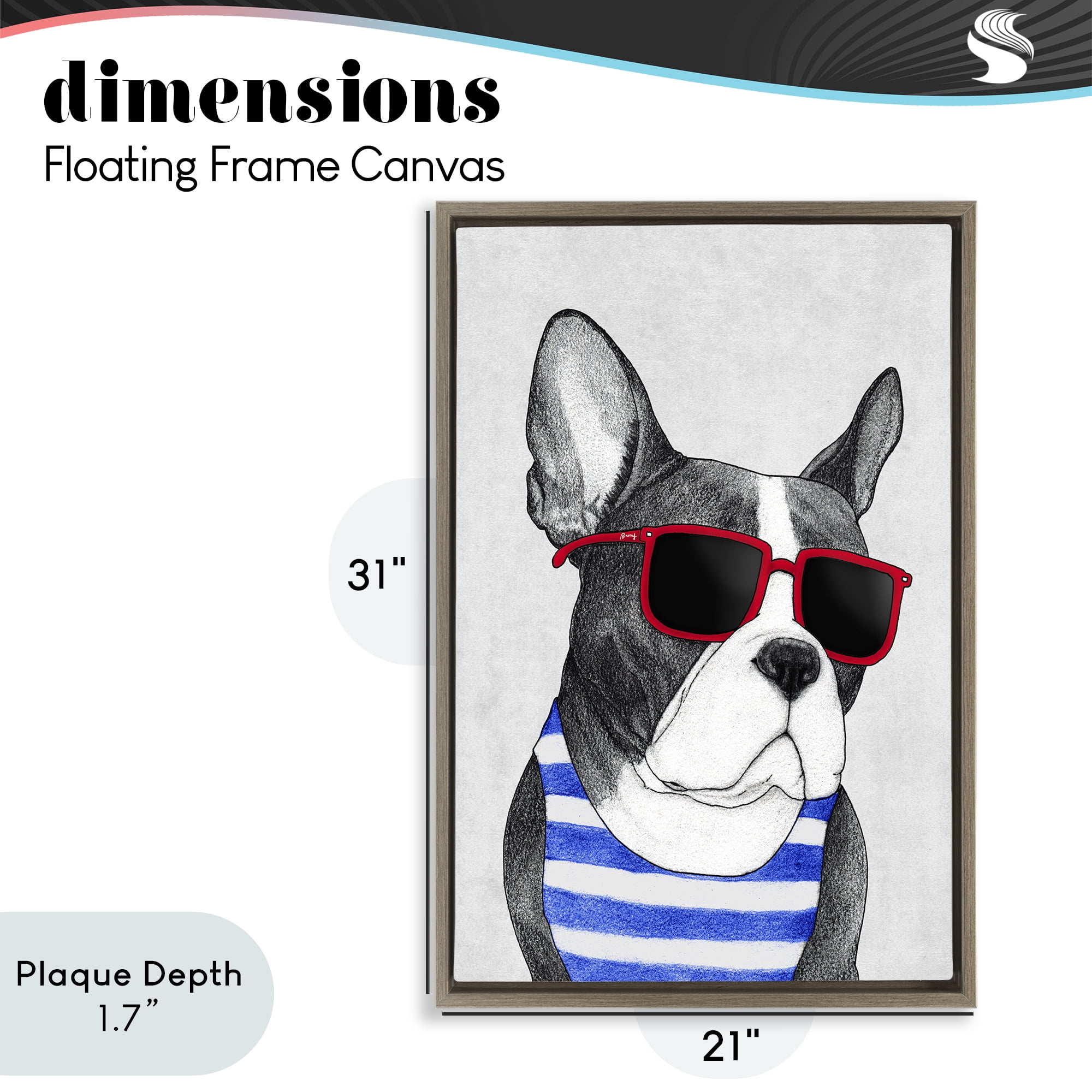 Stupell Industries Frenchie Summer Style Brown Framed Floater Canvas Wall Art, design by Barruff