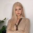 thumbnail image 4 of Peluca sintética rubia pura para mujer, pelo largo y liso Natural, uso diario, fiesta, Cosplay, parte media, resistente al calor, 4 of 4