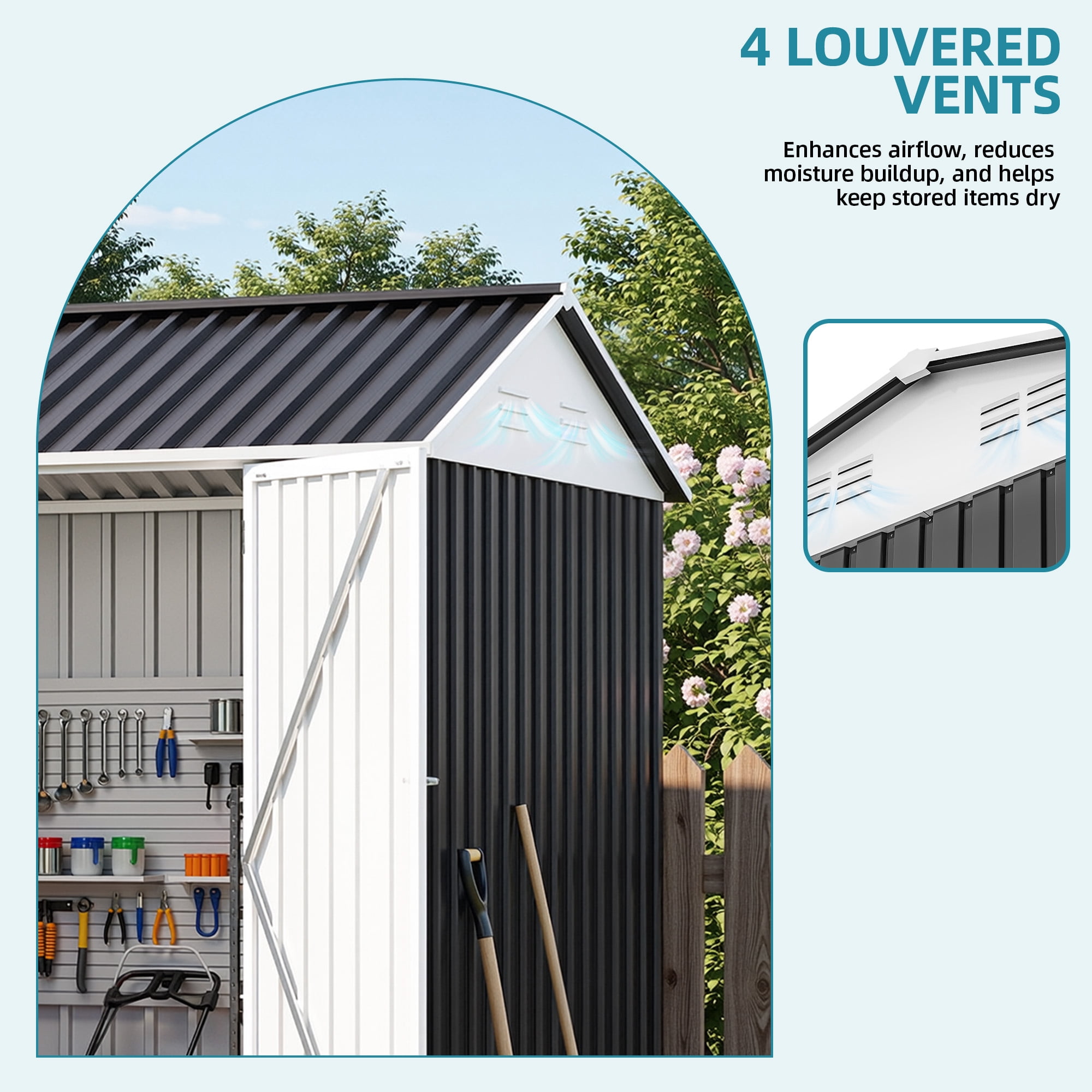 Uforic Metal Outdoor Storage Shed, 8x10ft Steel Tool Shed with Window, Lockable Door and Sloped Roof, for Backyard Patio Garage Lawn, Gray and White