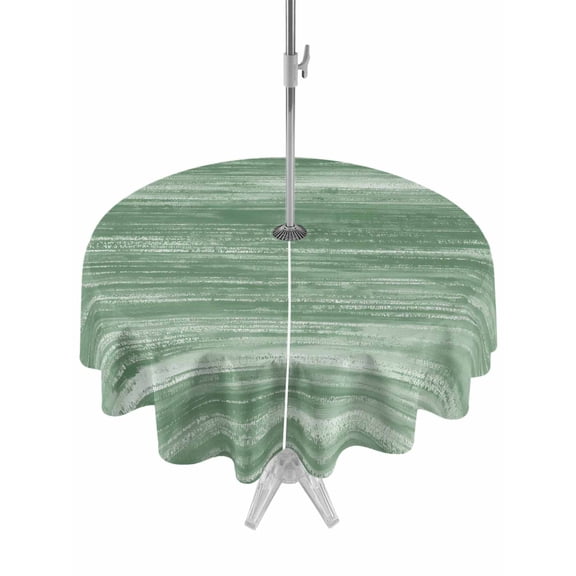 Outdoor Tablecloth with Umbrella Hole for Patio/Picnic/Party/Camping, Sage Green Waterproof Table Cloth Round Cover Washable, Vintage Modern Abstract Art Ombre (Dia 60")