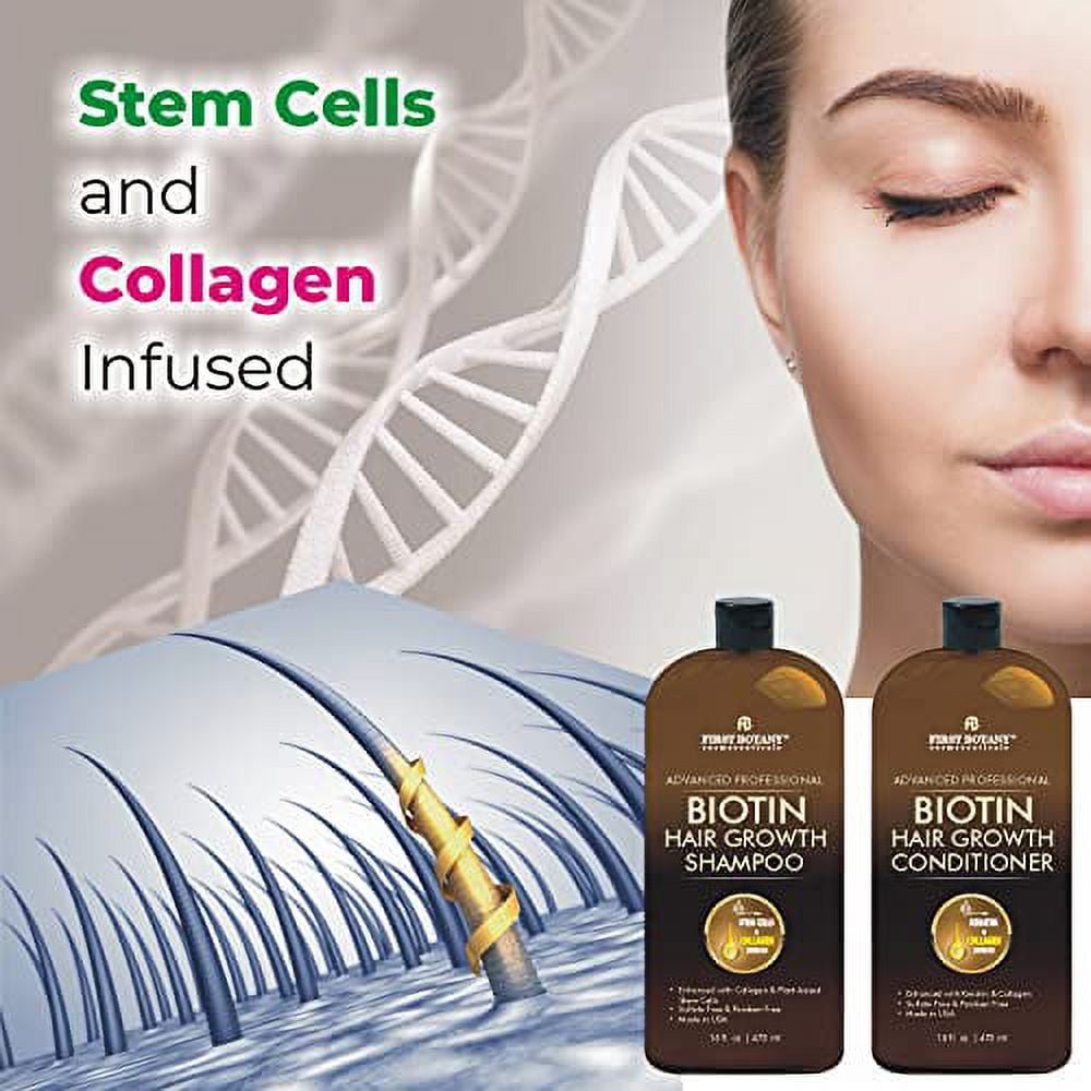 First Botany, Biotin Hair Growth Shampoo Conditioner Anti Hair Loss Thickening formula Collagen & Stem Cell For Hair Regrowth Anti Thinning Sulfate Free For Men Women Anti Dandruff Treatment 16 oz