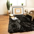 thumbnail image 4 of Ultra Soft Faux Sheepskin Fur Shag Rug, Black, 2' x 3', 4 of 7