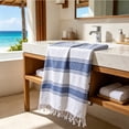 thumbnail image 7 of WIZUTIZ Boho Striped Beach Towel with Tassels, Soft Absorbent Wrap Travel Towel,for Pool Camping Picnic Gym and Bath, Outdoor Summer Essentials and Home Comfort,39.4*70.9in,Navy, 7 of 7