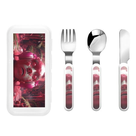 

Salouo Surreal Pink Headphones Pattern 3 Pieces Toddler Utensils Kids Silverware Set Stainless Steel Utensils for Kids Children Safe Spoons Forks & Knife Dishwasher Safe