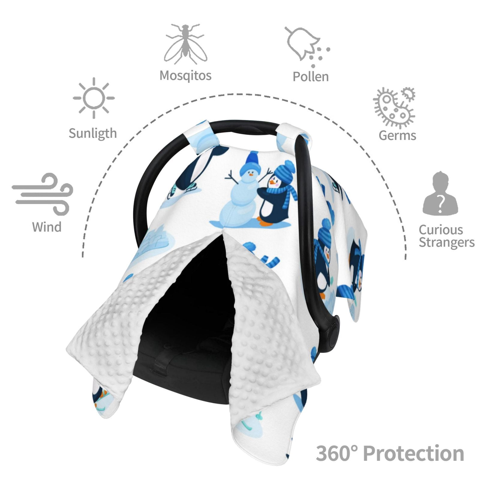 Car Seat Cover Baby - Penguin Winter Fun Breathable Infant Car Seat Cover for Baby Carseat, Lightweight Comfort Baby Essentials Must Haves Newborn Stuff for Girl Boy