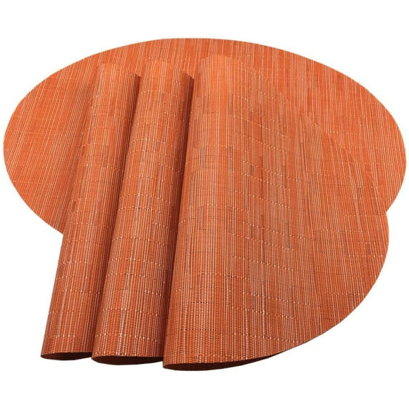 Placemats,Red-A Imitation Bamboo Oval Woven Vinyl Heat Resistant Placemats Washable Table Mats for Kitchen Table Set of 4,Orange