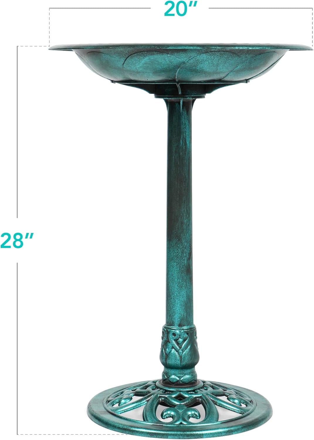 NIUMU  28in Pedestal Bird Bath, Vintage Outdoor Resin Accent Decoration w/Fleur-de-Lis Accents - Green