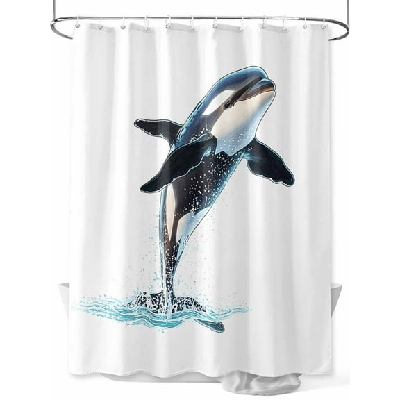 Fsddascl Cute Killer Whale Shower Curtain Set - Small 36" x 72" Washable Bathtub Curtain with 12 Hooks, Orca Animal Ocean Retro Artwork Waterproof Fabric Stall Shower Curtains for Bathroom/Bathtub