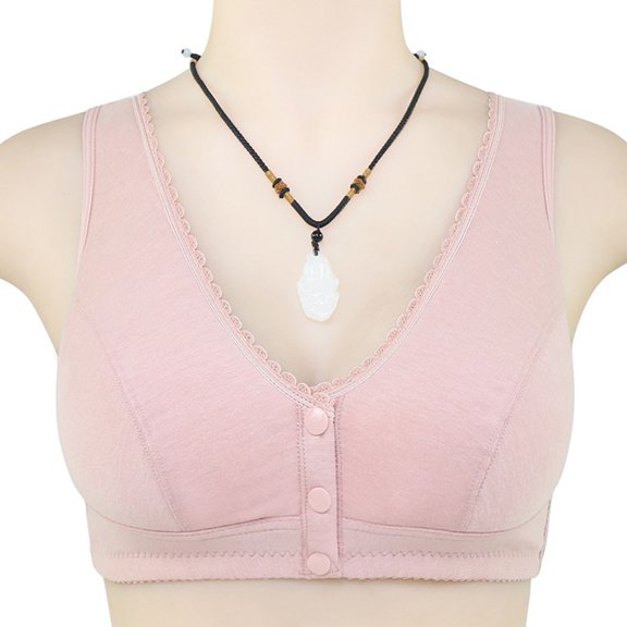 Women's Bra Daisy Bras For Older Women 2024 Comfortable Convenient Front Closure Button Cotton Bras For Seniors No Underwire Bras,Pink Women's Bra XL