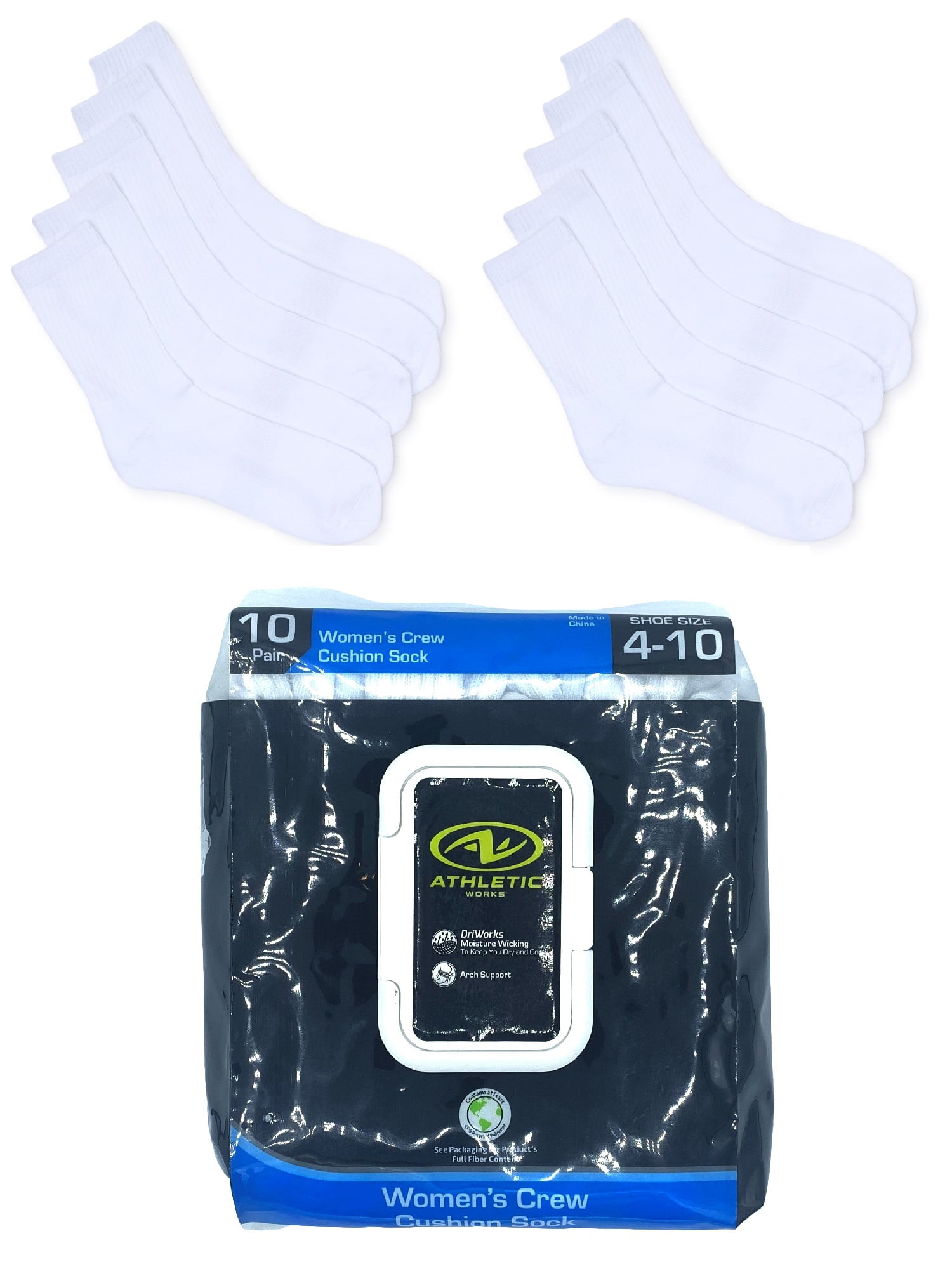 Athletic Works Women's Crew Socks with Cushion and Arch Support, 10