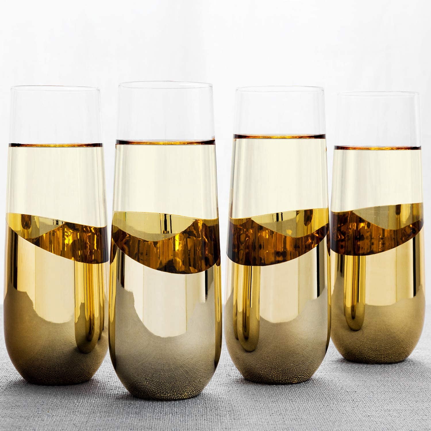 MyGift 10 oz BrassPlated Sparkling Golden Wine Glass/Stemless