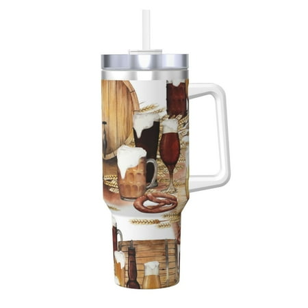 

Beer And Wine Barrel 40oz Car Insulated Cups Ice Bully Cup with Handle Double Stainless Steel Vacuum Tumblers Water Bottle with Lid and Straw
